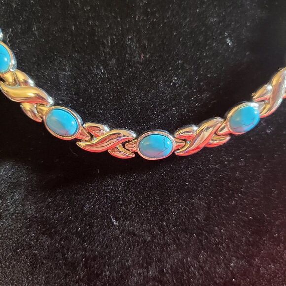 Blue Ridge Turquoise Magnetic Link Necklace and Bracelet set - Picture 3 of 6